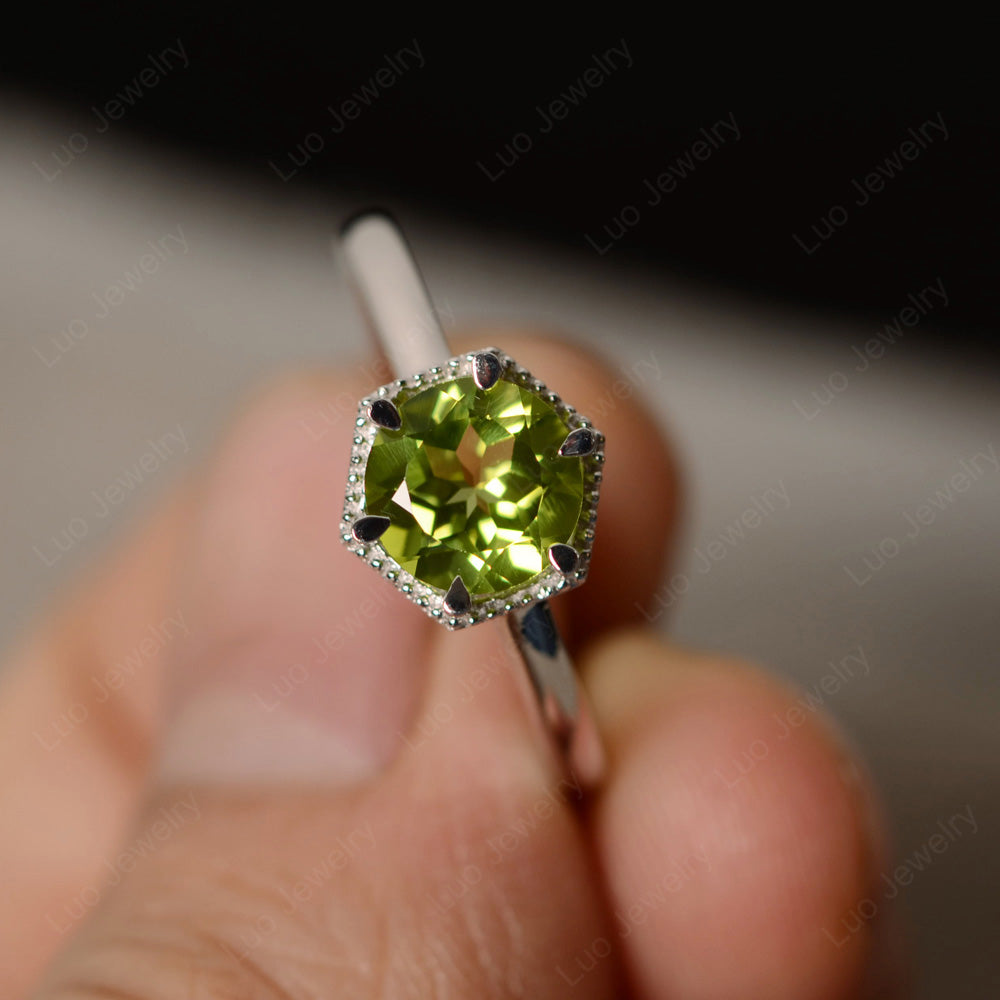 Peridot Hexagon Solitaire Engagement Ring - LUO Jewelry
