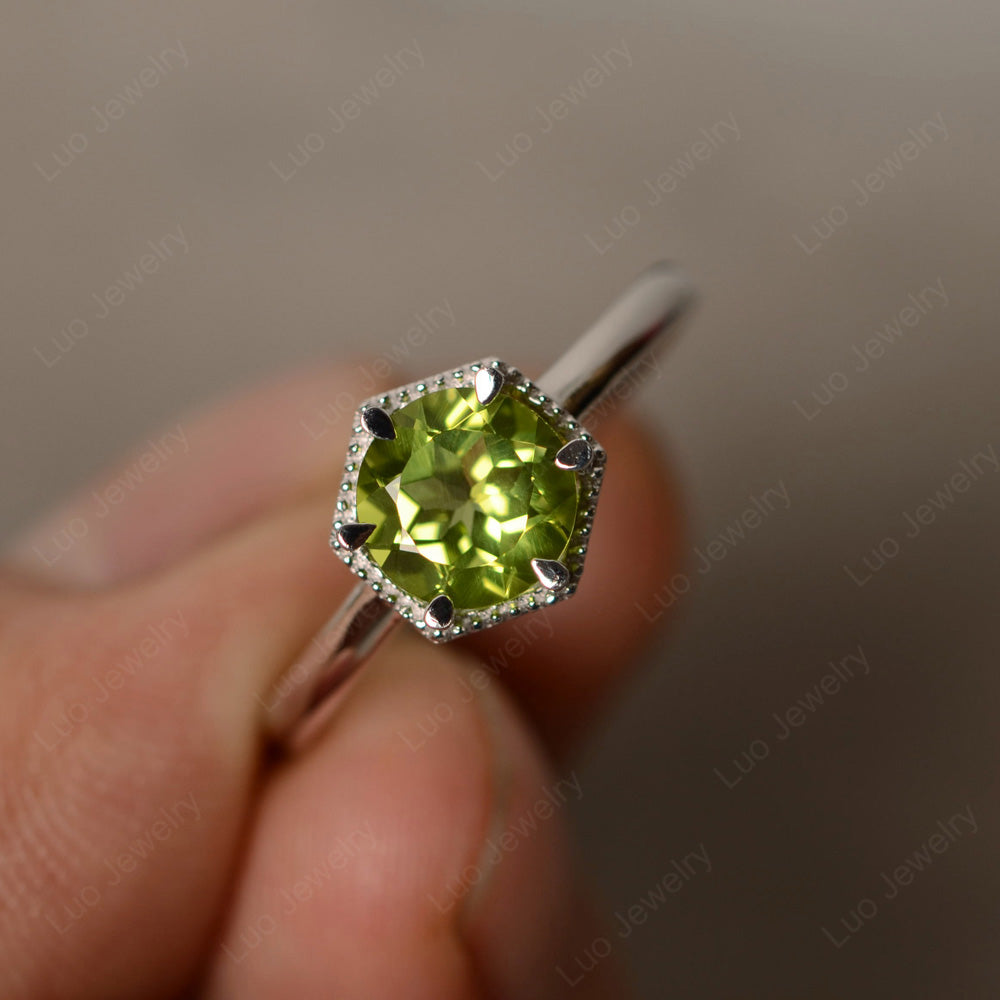 Peridot Hexagon Solitaire Engagement Ring - LUO Jewelry