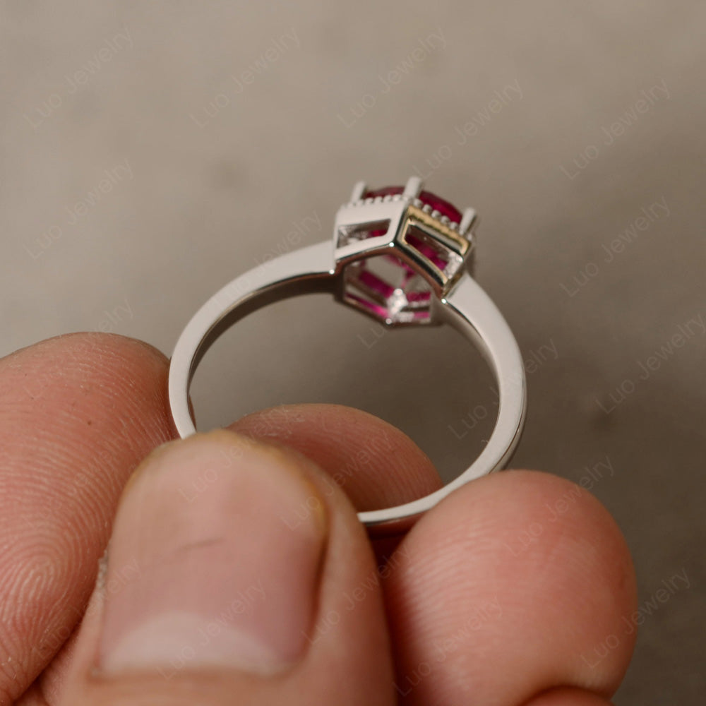 Ruby Hexagon Solitaire Engagement Ring - LUO Jewelry