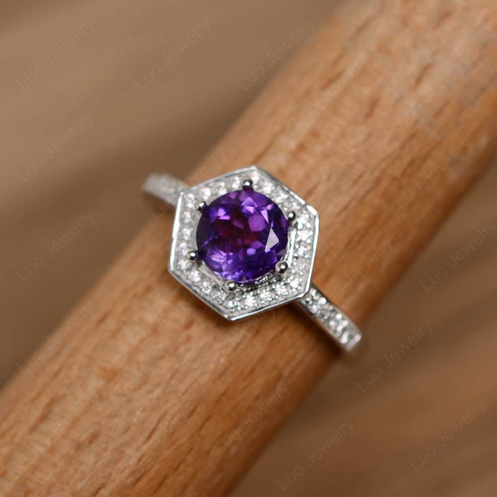 Round Cut Amethyst Engagement Ring White Gold - LUO Jewelry