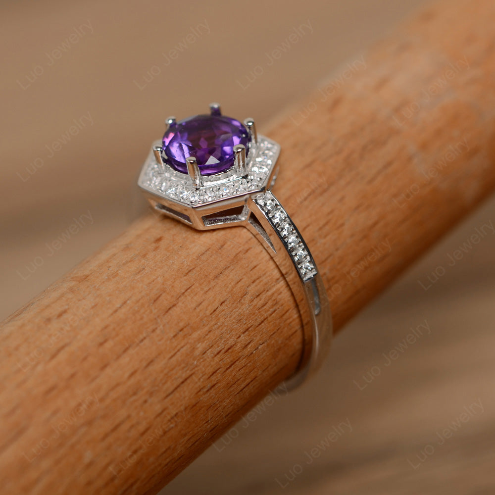 Round Cut Amethyst Engagement Ring White Gold - LUO Jewelry