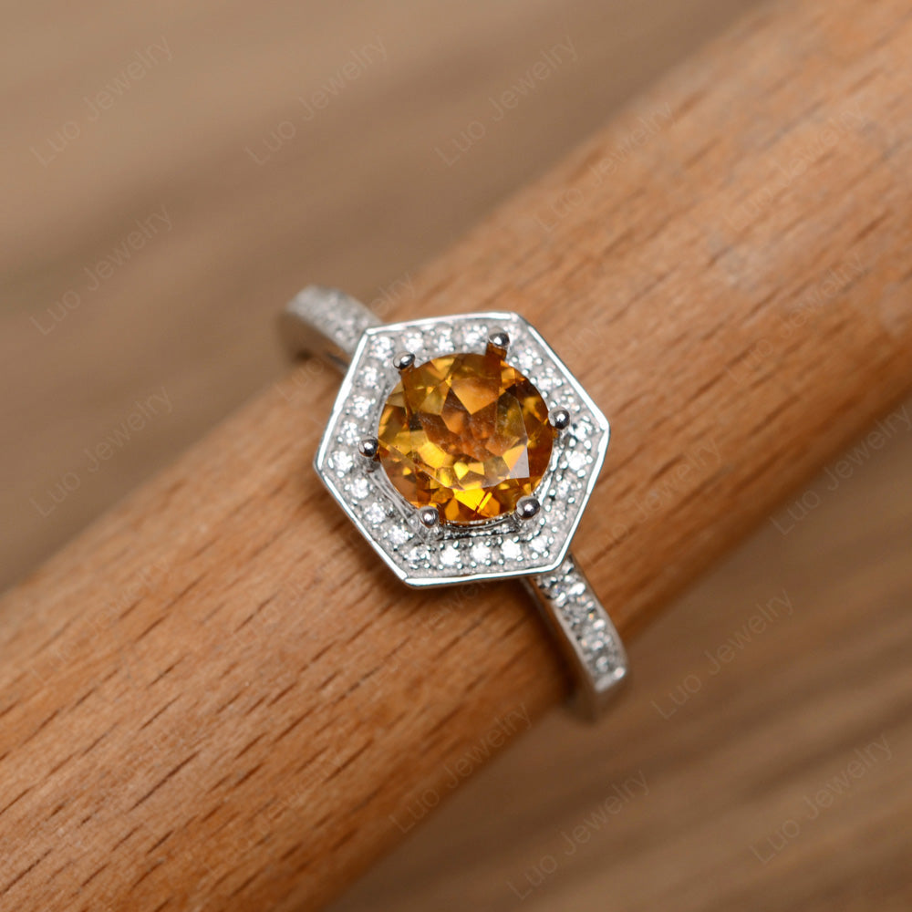 Round Cut Citrine Engagement Ring White Gold - LUO Jewelry