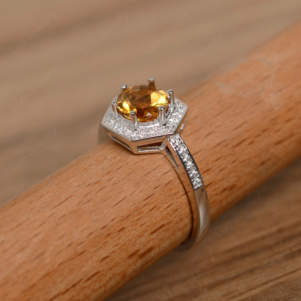 Round Cut Citrine Engagement Ring White Gold - LUO Jewelry