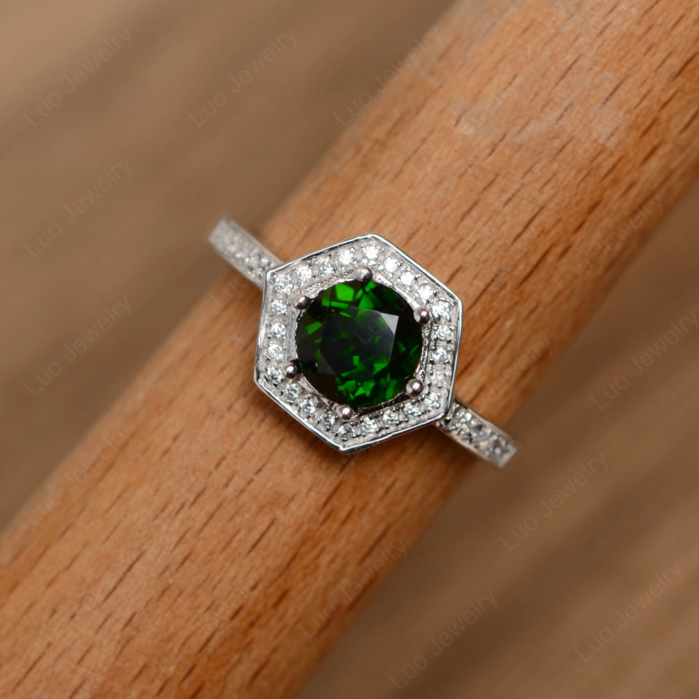 Round Cut Diopside Engagement Ring White Gold - LUO Jewelry