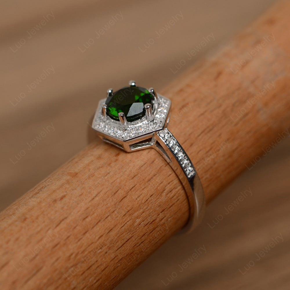 Round Cut Diopside Engagement Ring White Gold - LUO Jewelry