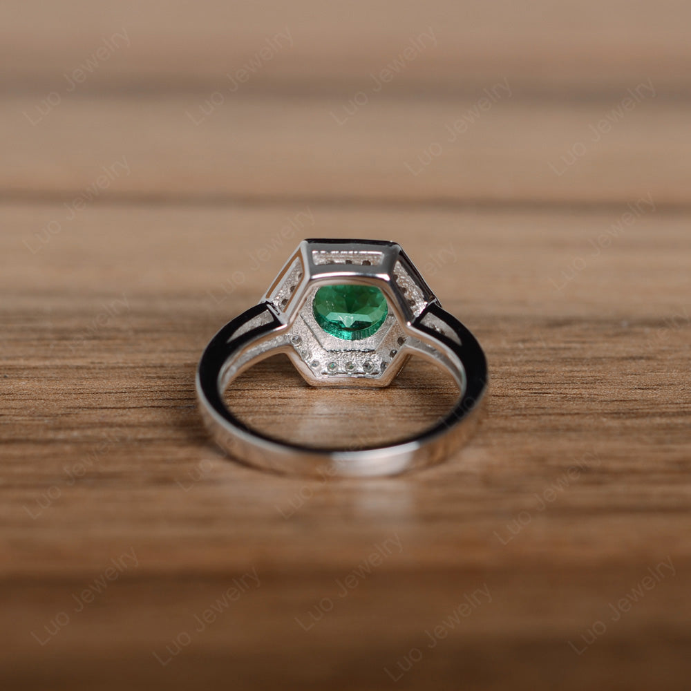 Round Cut Lab Emerald Engagement Ring White Gold - LUO Jewelry