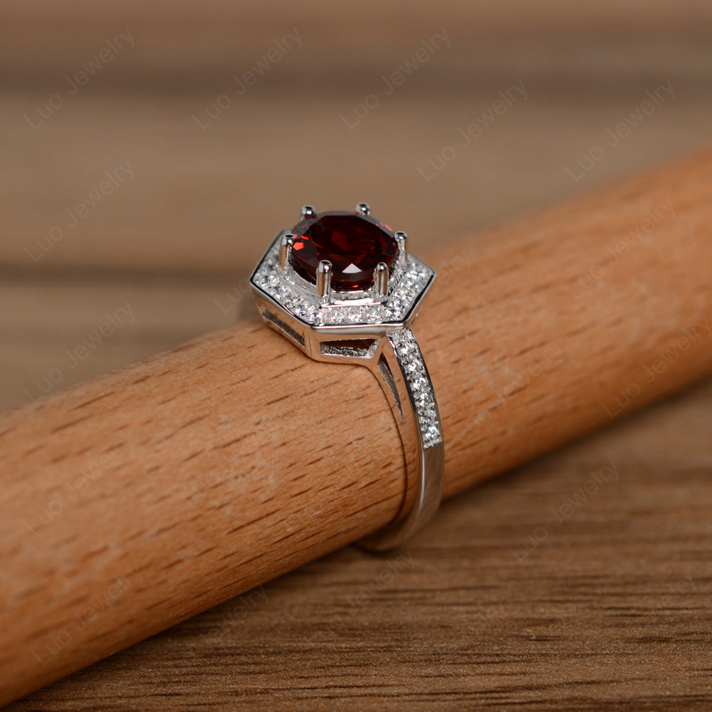 Round Cut Garnet Engagement Ring White Gold - LUO Jewelry