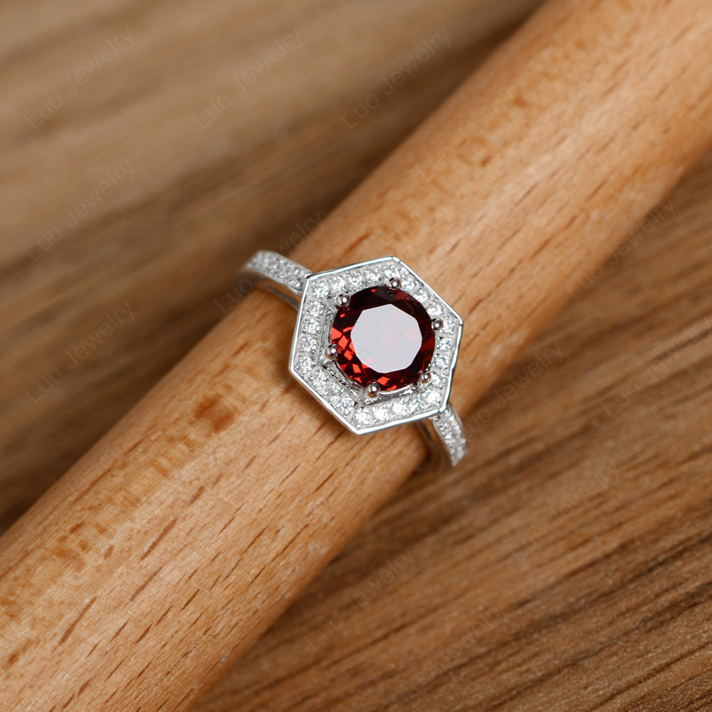 Round Cut Garnet Engagement Ring White Gold - LUO Jewelry
