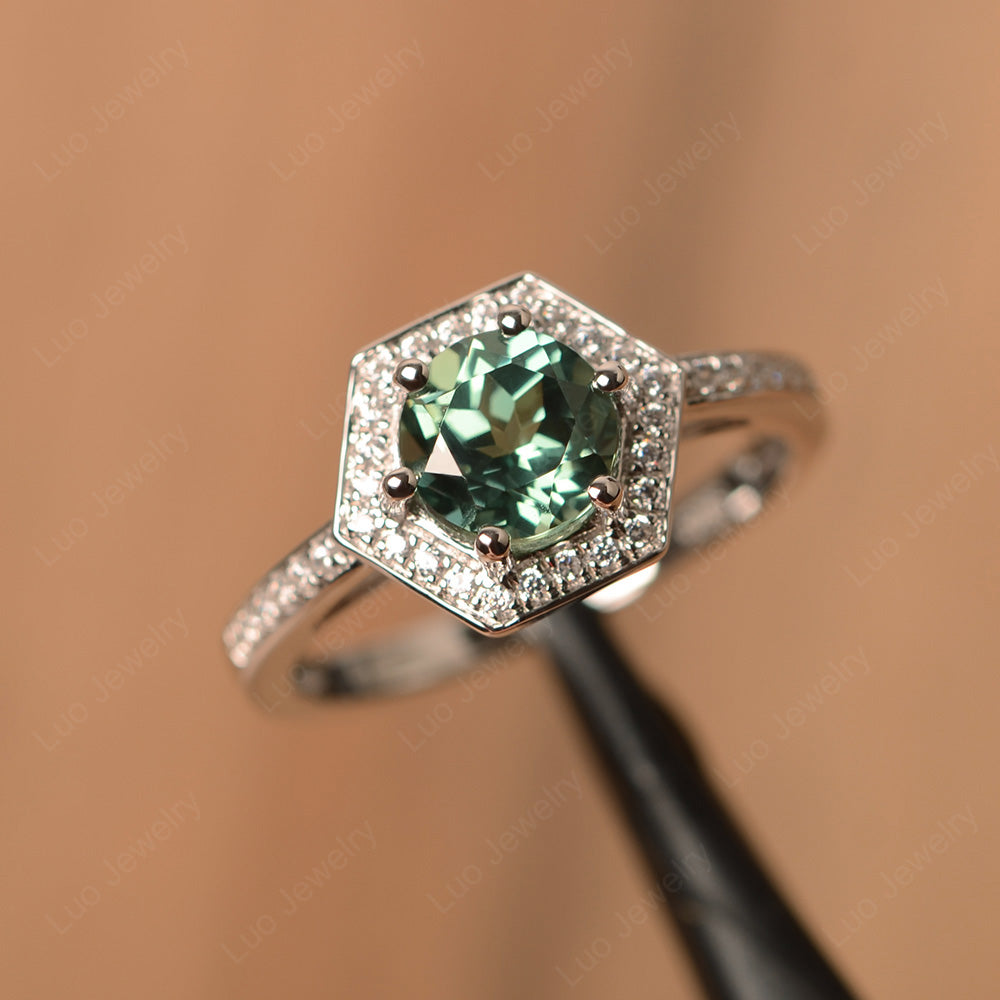 Round Cut Green Sapphire Engagement Ring White Gold - LUO Jewelry