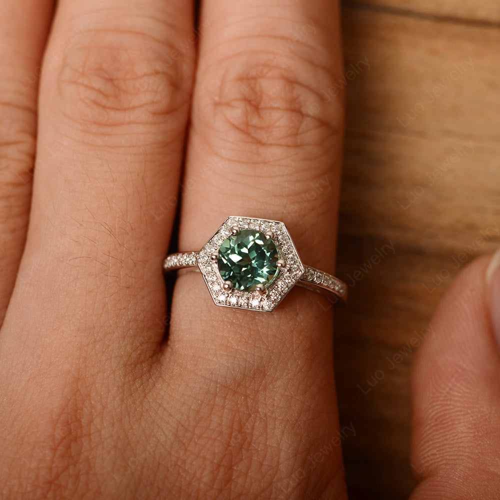 Round Cut Green Sapphire Engagement Ring White Gold - LUO Jewelry