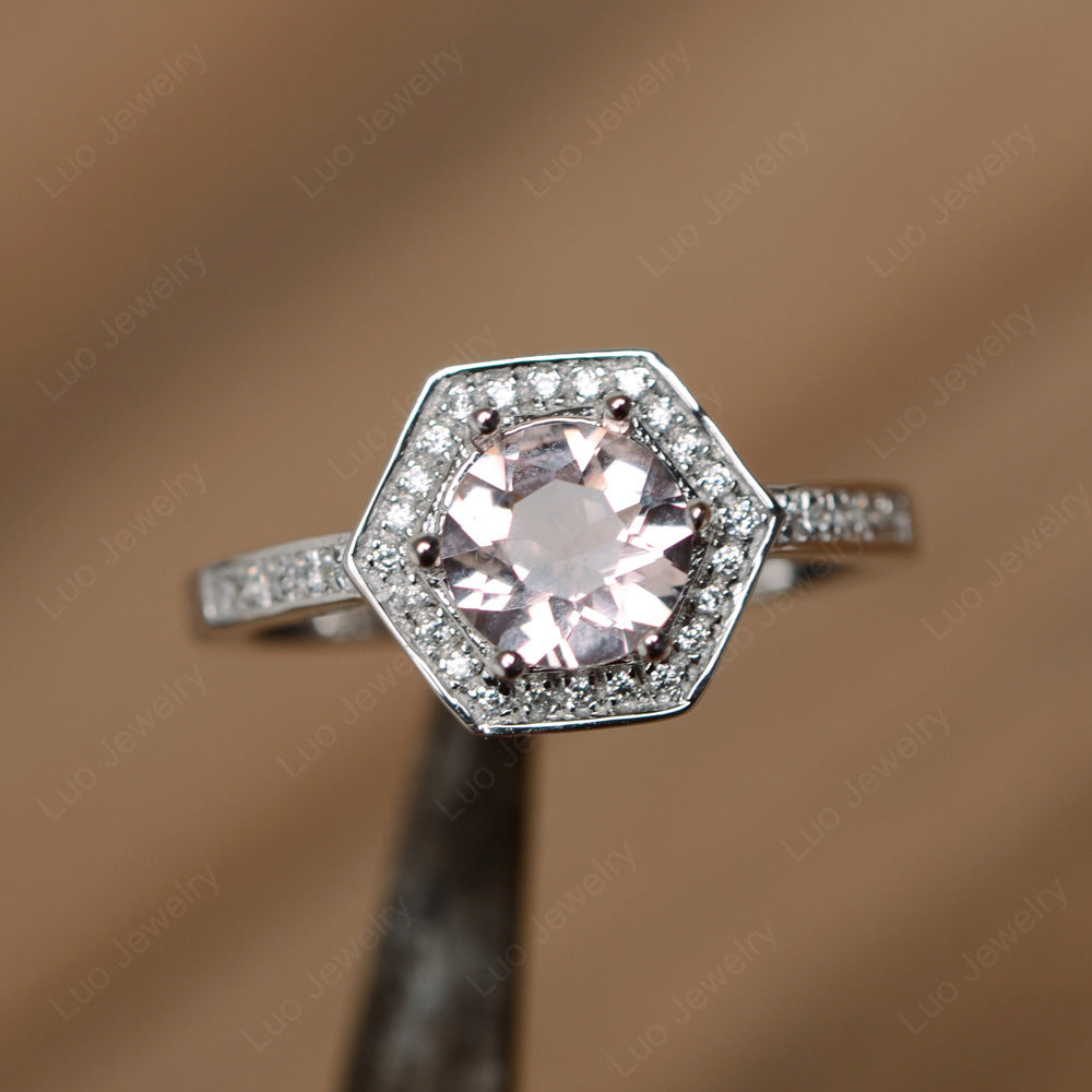 Round Cut Morganite Engagement Ring White Gold - LUO Jewelry
