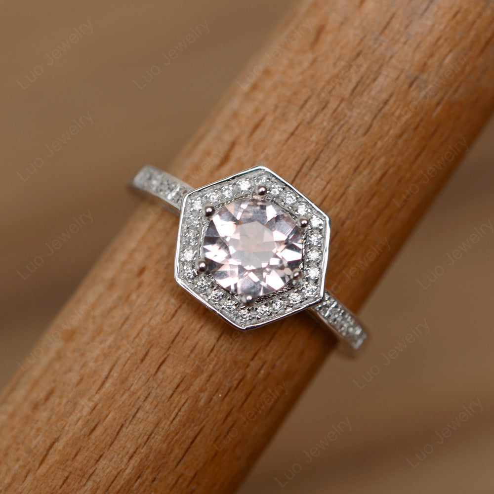 Round Cut Morganite Engagement Ring White Gold - LUO Jewelry
