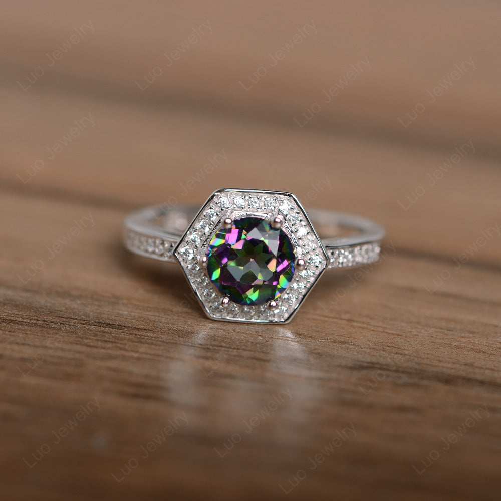Round Cut Mystic Topaz Engagement Ring White Gold - LUO Jewelry