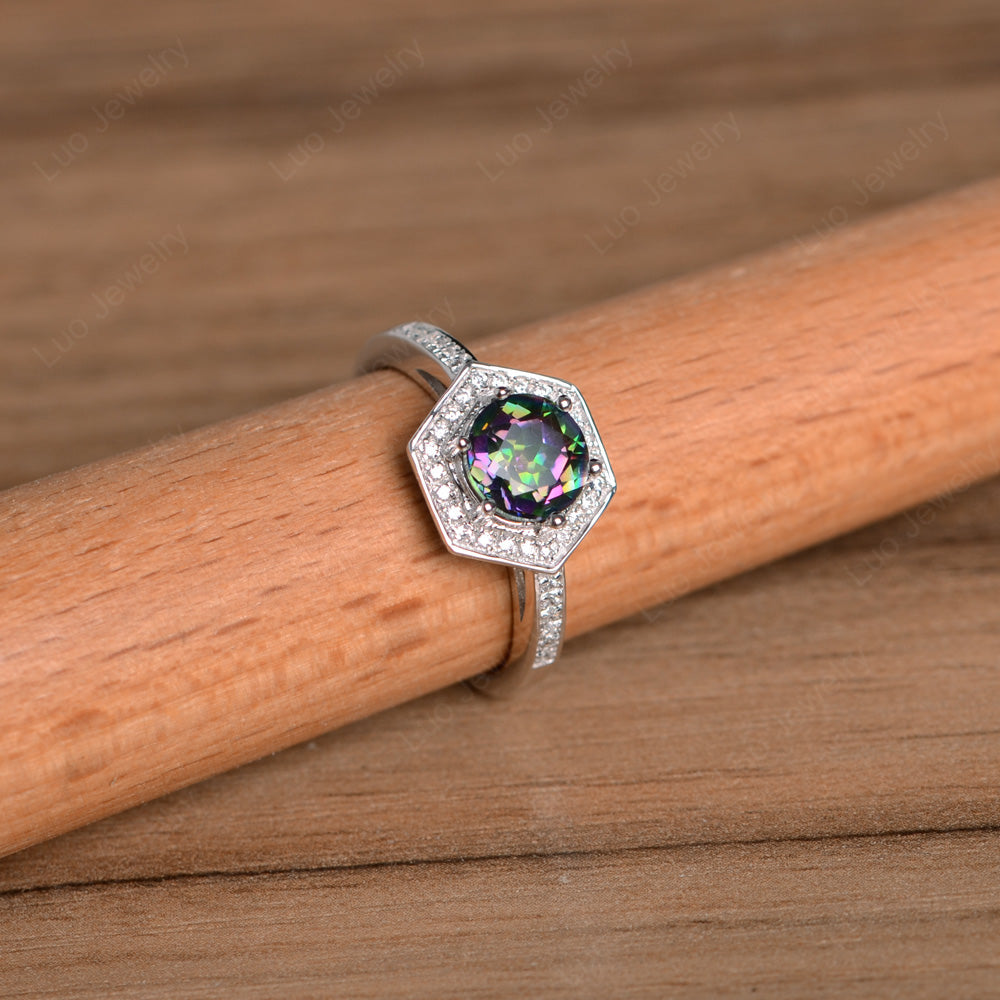 Round Cut Mystic Topaz Engagement Ring White Gold - LUO Jewelry