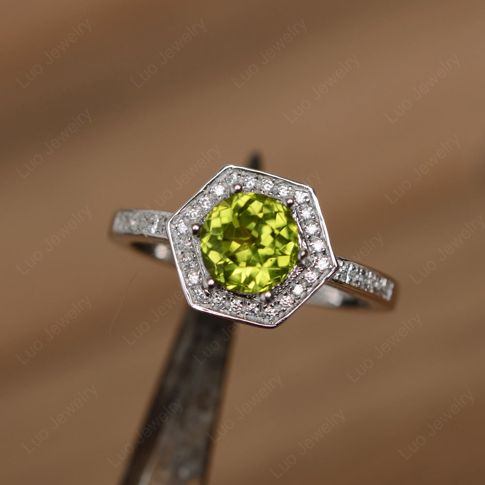 Round Cut Peridot Engagement Ring White Gold - LUO Jewelry