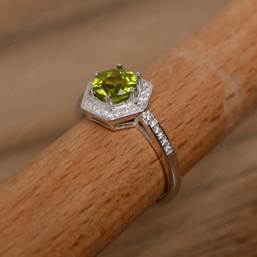 Round Cut Peridot Engagement Ring White Gold - LUO Jewelry