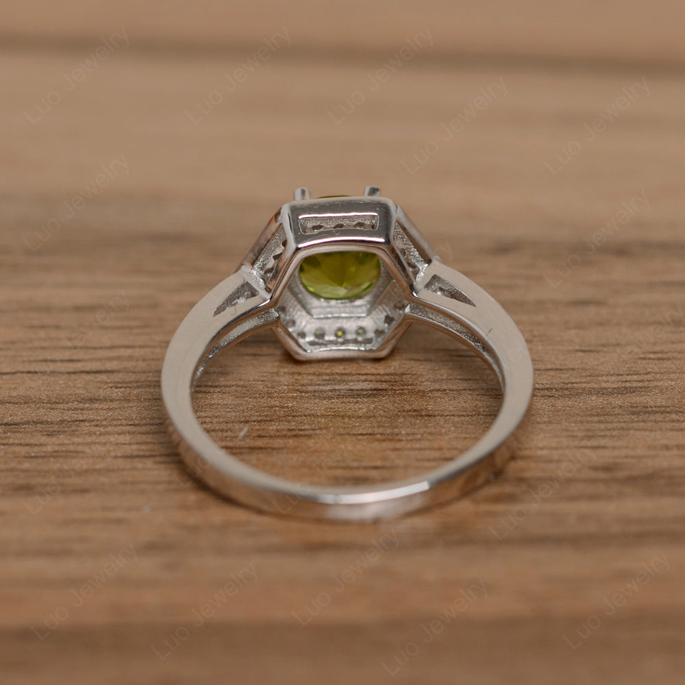 Round Cut Peridot Engagement Ring White Gold - LUO Jewelry