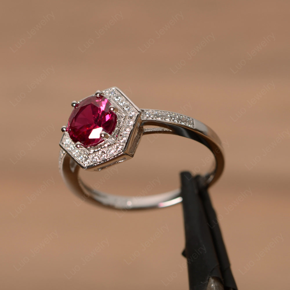 Round Cut Ruby Engagement Ring White Gold - LUO Jewelry