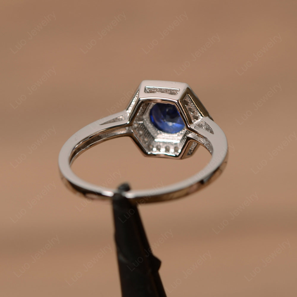 Round Cut Lab Sapphire Engagement Ring White Gold - LUO Jewelry