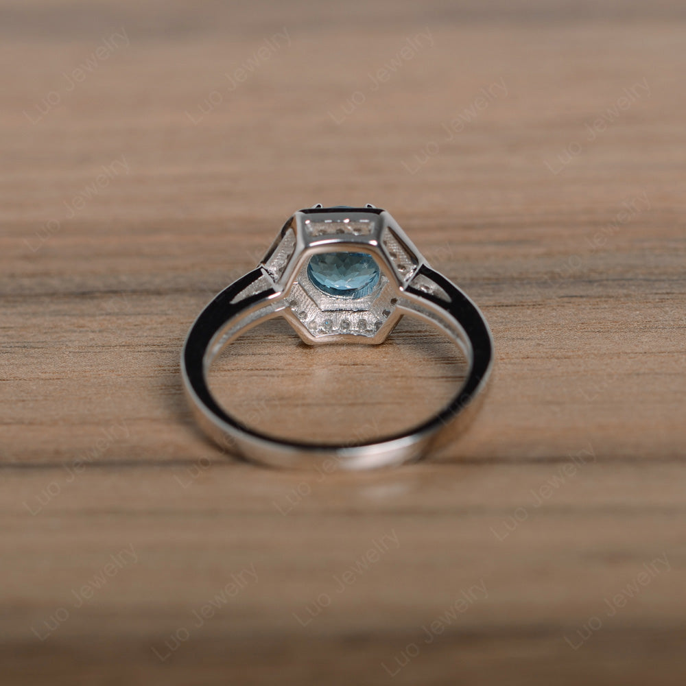 Round Cut Swiss Blue Topaz Engagement Ring White Gold - LUO Jewelry