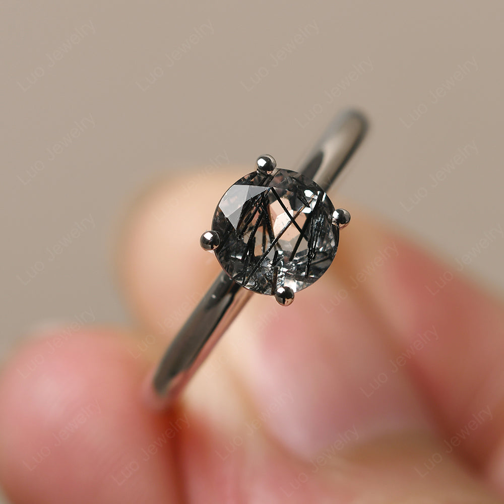 Black Rutilated Quartz Solitaire Ring Sterling Silver - LUO Jewelry