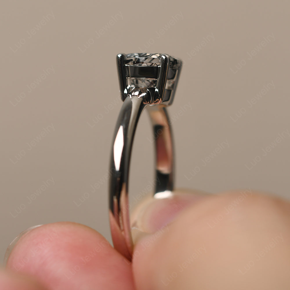 Black Rutilated Quartz Solitaire Ring Sterling Silver - LUO Jewelry