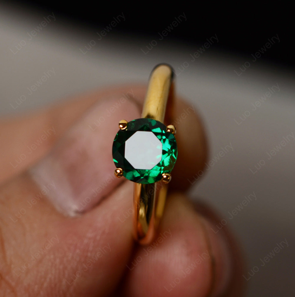 Lab Emerald Solitaire Ring Sterling Silver - LUO Jewelry