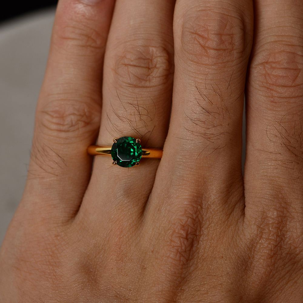 Lab Emerald Solitaire Ring Sterling Silver - LUO Jewelry