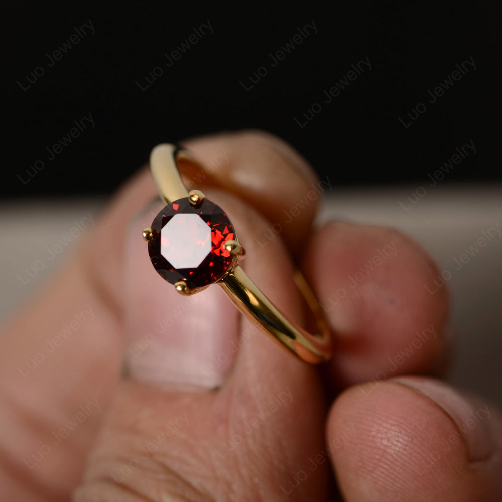 Garnet Solitaire Ring Sterling Silver - LUO Jewelry