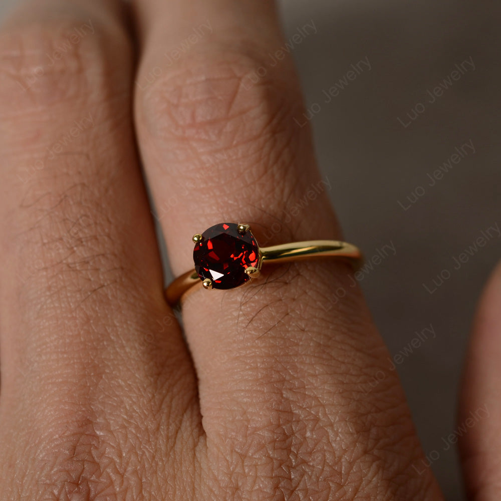 Garnet Solitaire Ring Sterling Silver - LUO Jewelry