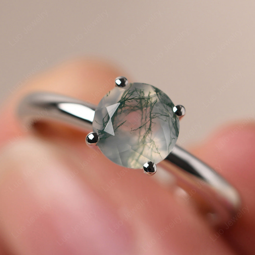 Moss Agate Solitaire Ring Sterling Silver - LUO Jewelry