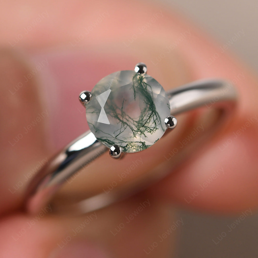 Moss Agate Solitaire Ring Sterling Silver - LUO Jewelry