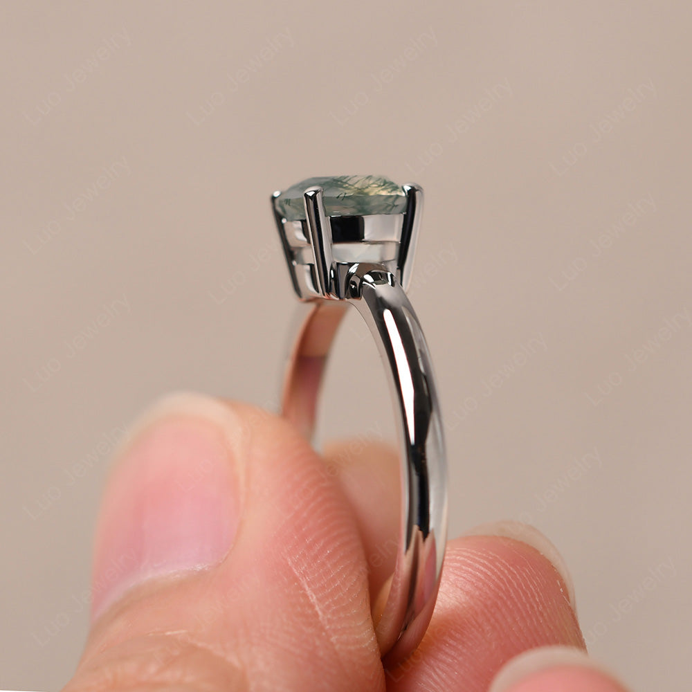 Moss Agate Solitaire Ring Sterling Silver - LUO Jewelry