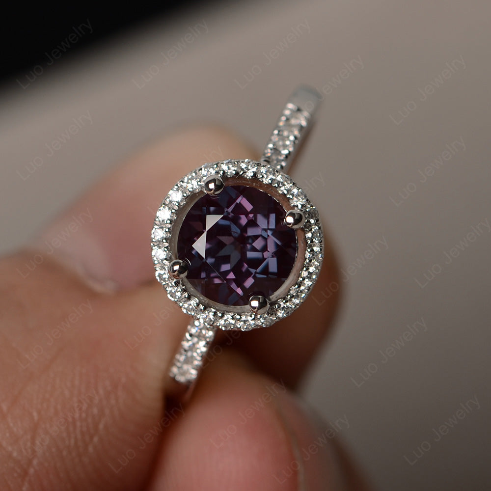Round Brilliant Alexandrite Halo Engagement Ring - LUO Jewelry