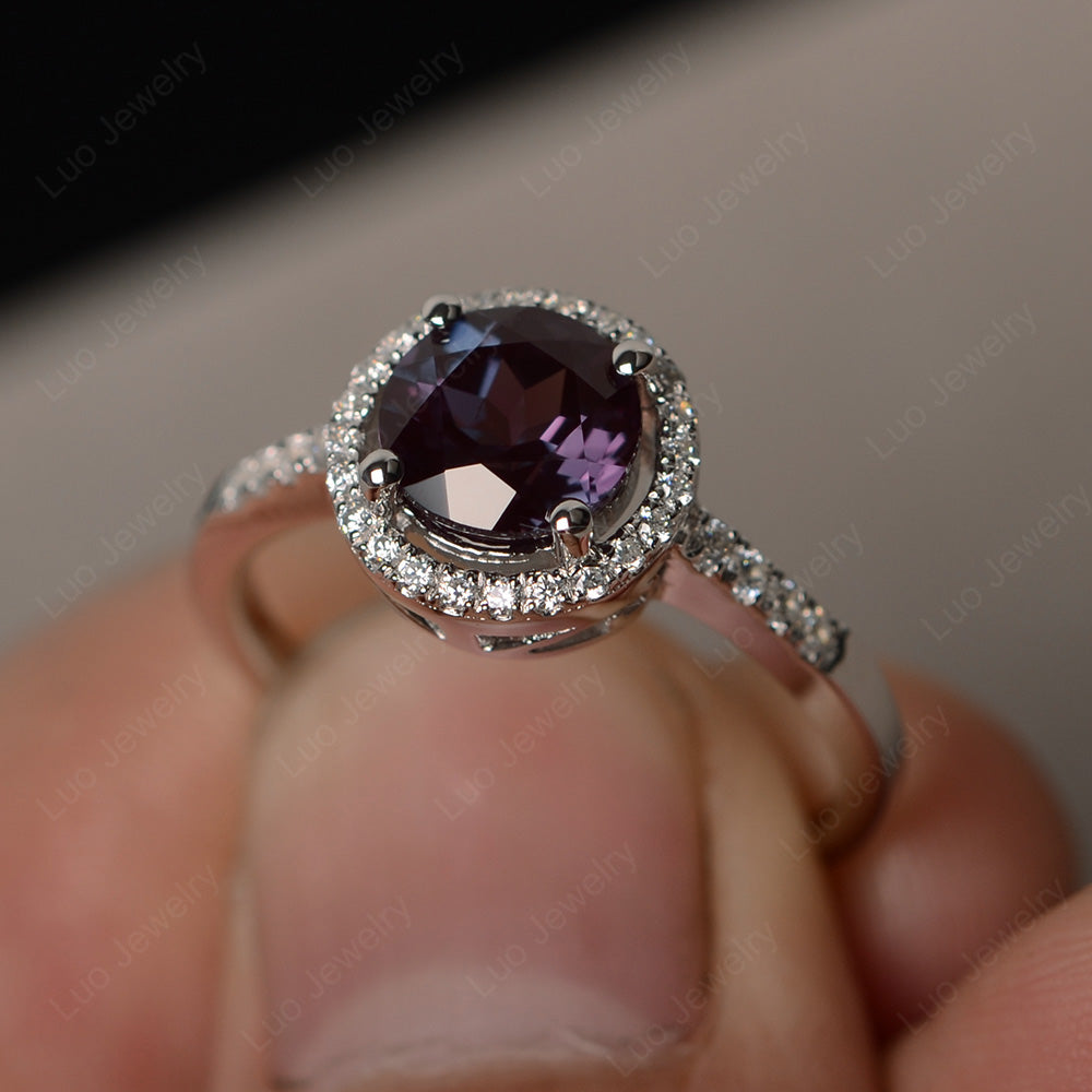 Round Brilliant Alexandrite Halo Engagement Ring - LUO Jewelry