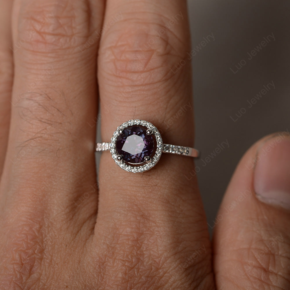Round Brilliant Alexandrite Halo Engagement Ring - LUO Jewelry
