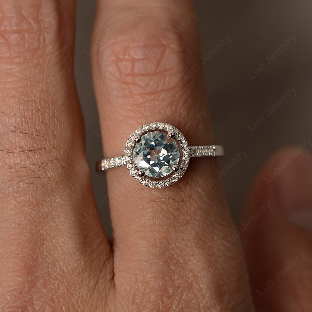 Round Brilliant Aquamarine Halo Engagement Ring - LUO Jewelry