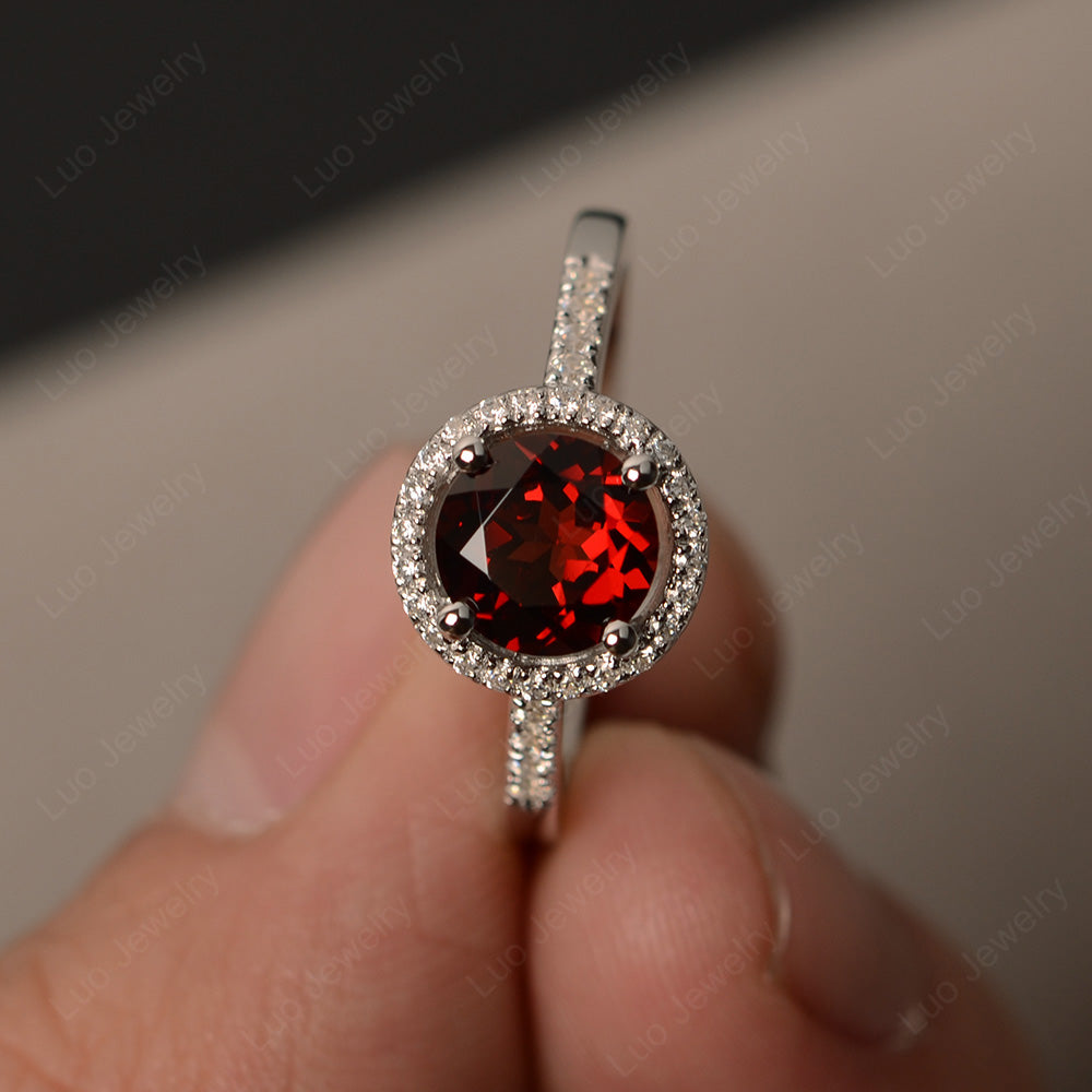 Round Brilliant Garnet Halo Engagement Ring - LUO Jewelry