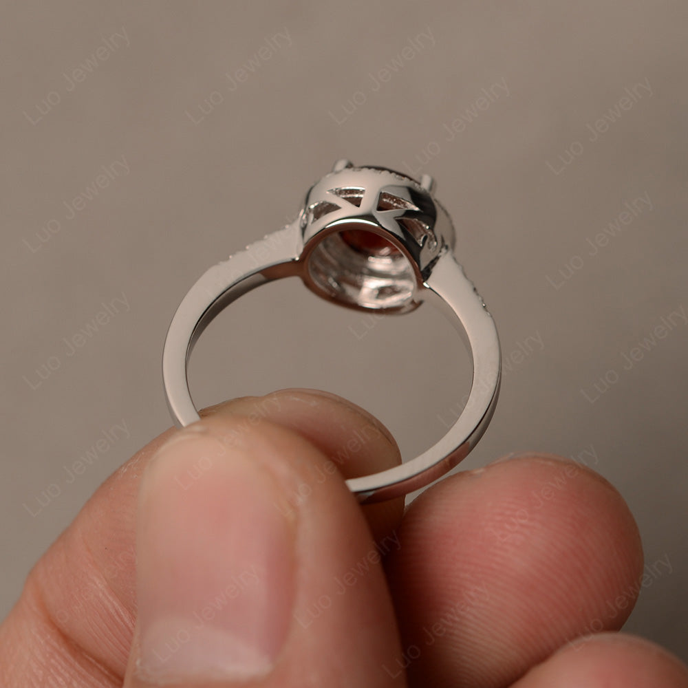 Round Brilliant Garnet Halo Engagement Ring - LUO Jewelry
