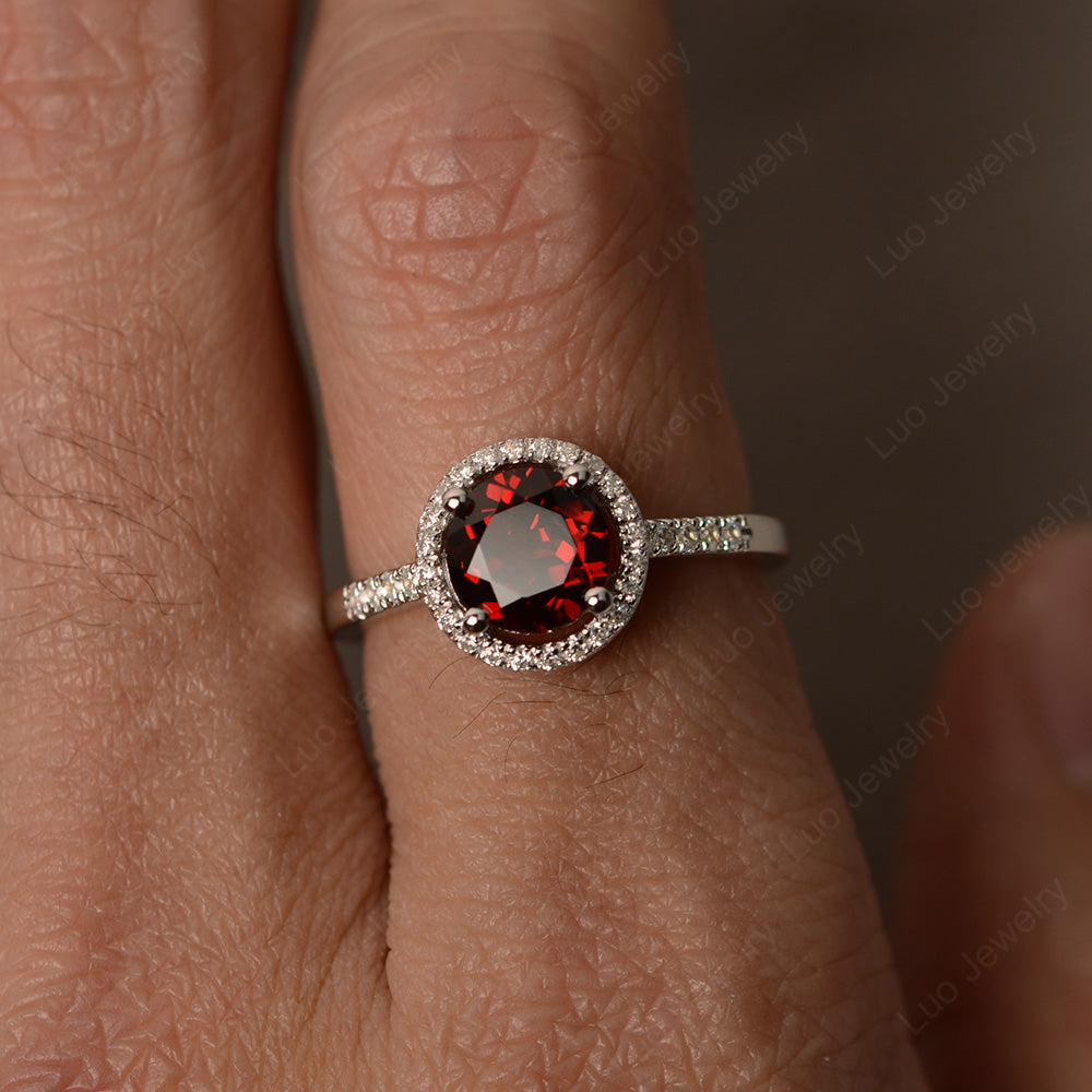 Round Brilliant Garnet Halo Engagement Ring - LUO Jewelry