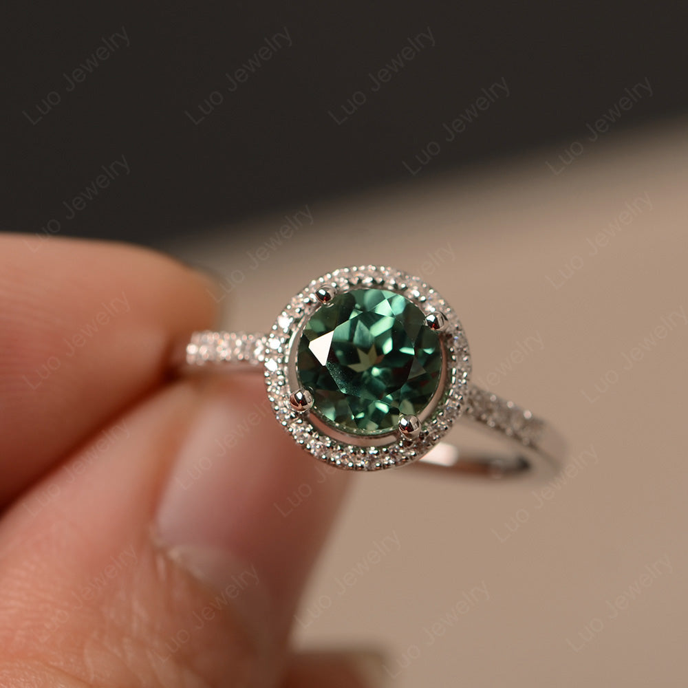 Round Brilliant Green Sapphire Halo Engagement Ring - LUO Jewelry