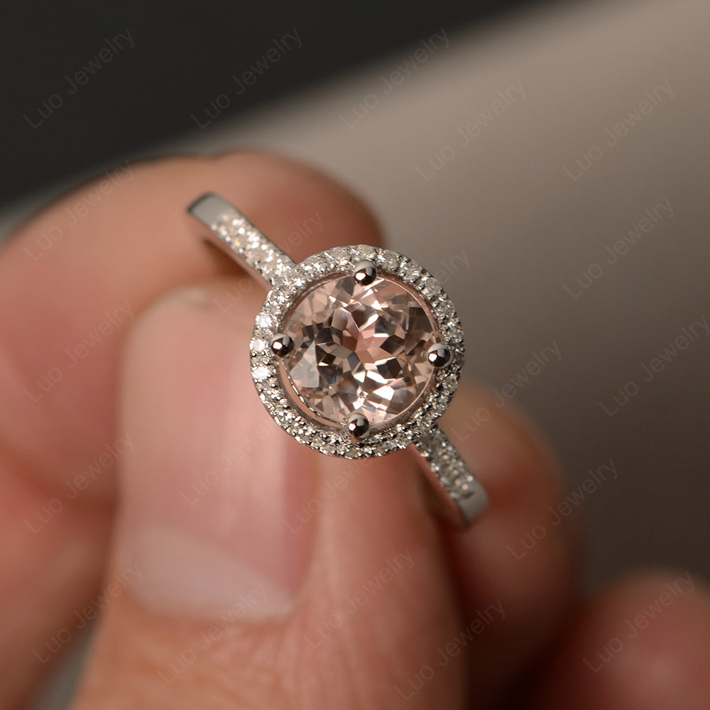 Round Brilliant Morganite Halo Engagement Ring - LUO Jewelry