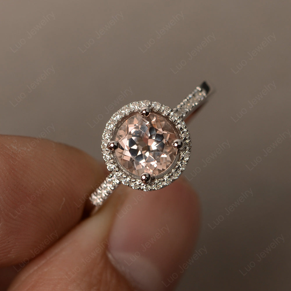 Round Brilliant Morganite Halo Engagement Ring - LUO Jewelry