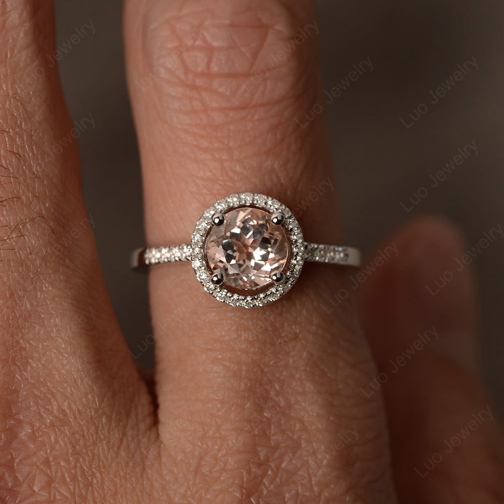Round Brilliant Morganite Halo Engagement Ring - LUO Jewelry