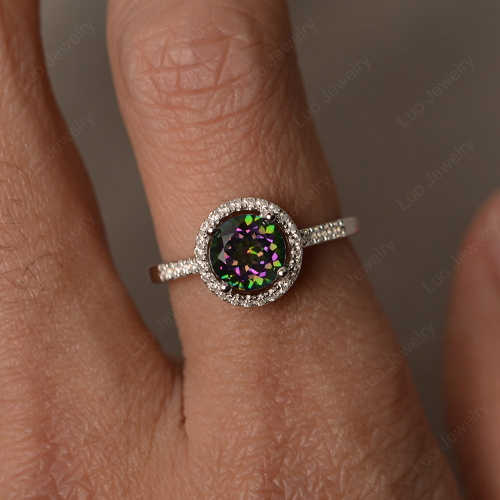 Round Brilliant Mystic Topaz Halo Engagement Ring - LUO Jewelry