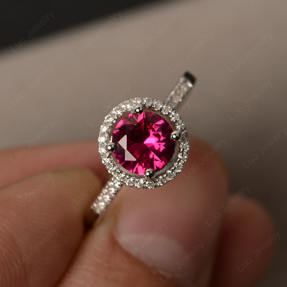 Round Brilliant Ruby Halo Engagement Ring - LUO Jewelry