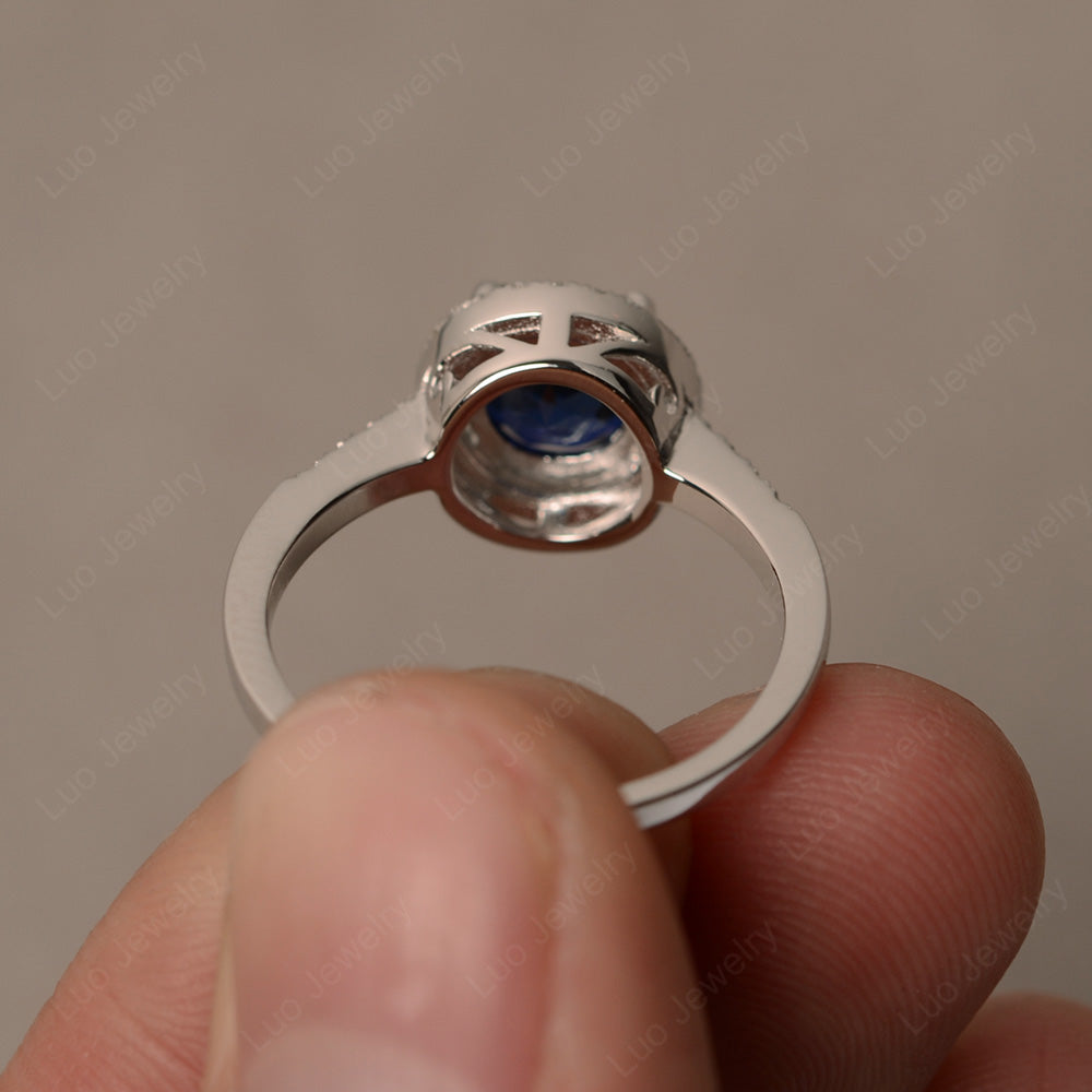 Round Brilliant Lab Sapphire Halo Engagement Ring - LUO Jewelry