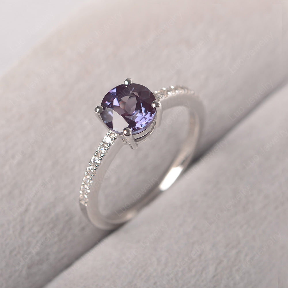 Alexandrite Wedding Ring Round Cut Sterling Silver - LUO Jewelry