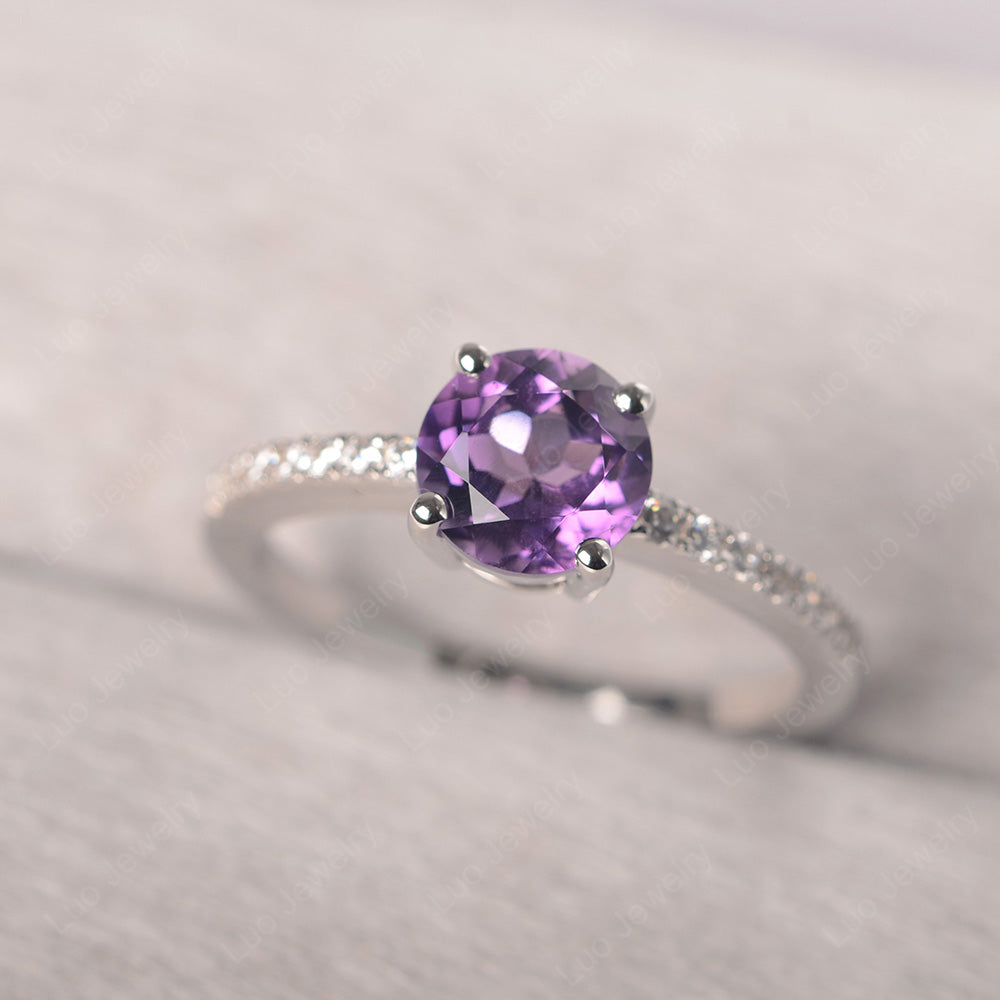 Amethyst Wedding Ring Round Cut Sterling Silver - LUO Jewelry