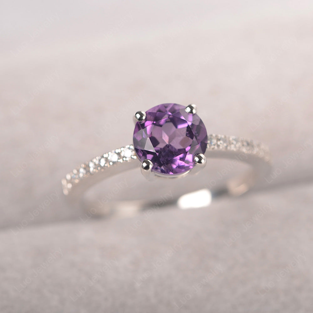 Amethyst Wedding Ring Round Cut Sterling Silver - LUO Jewelry